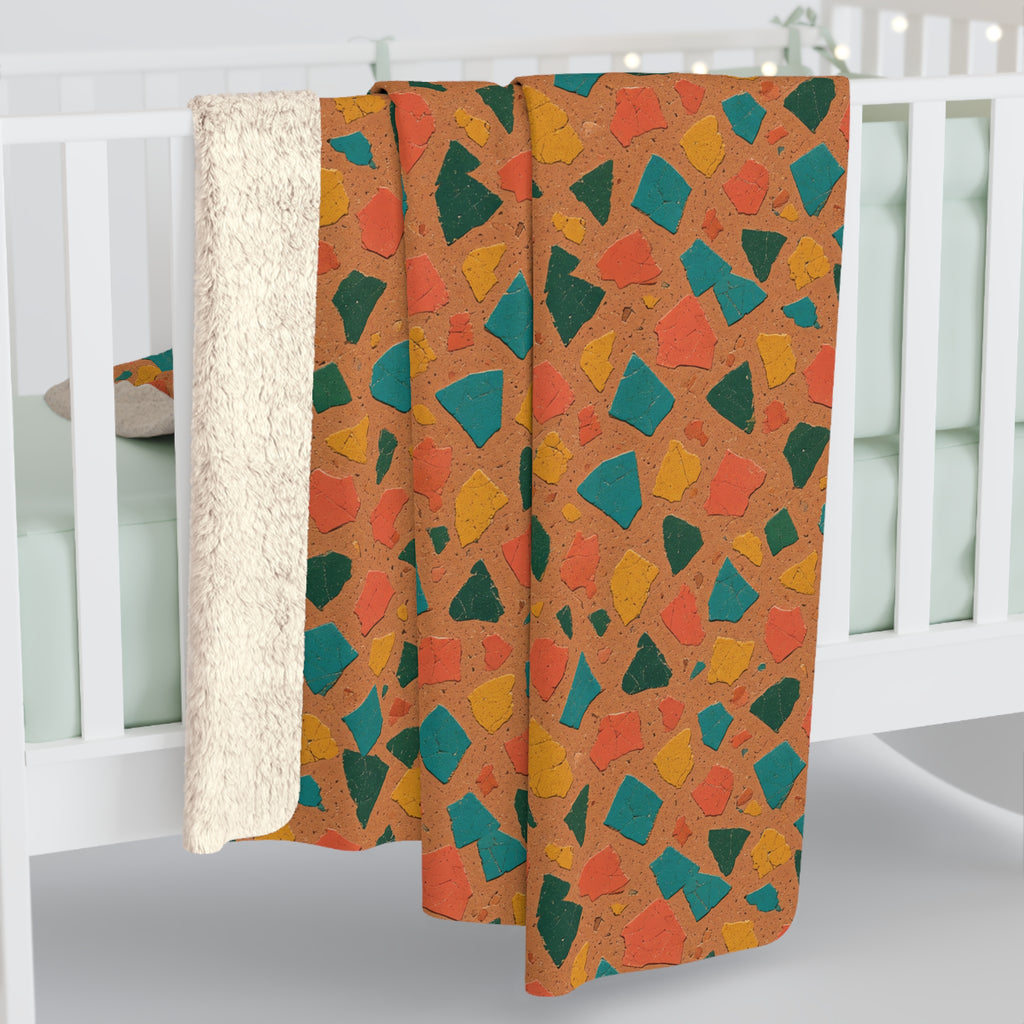Shattered Tile Shards Sherpa Fleece Blanket – Abstract Chip Pattern Pattern