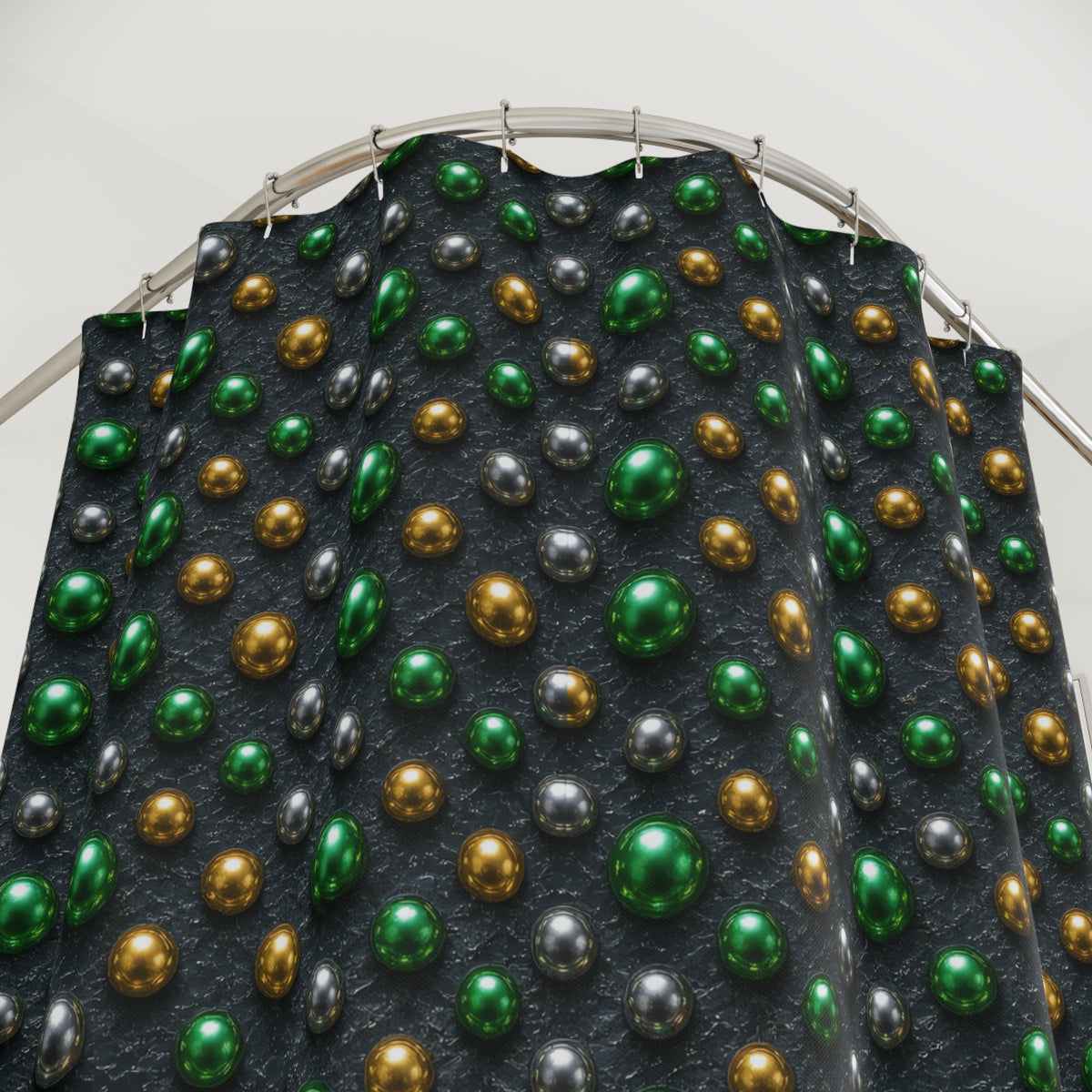 Emerald Silver Beads Shower Curtain – Liquid Chrome Pattern