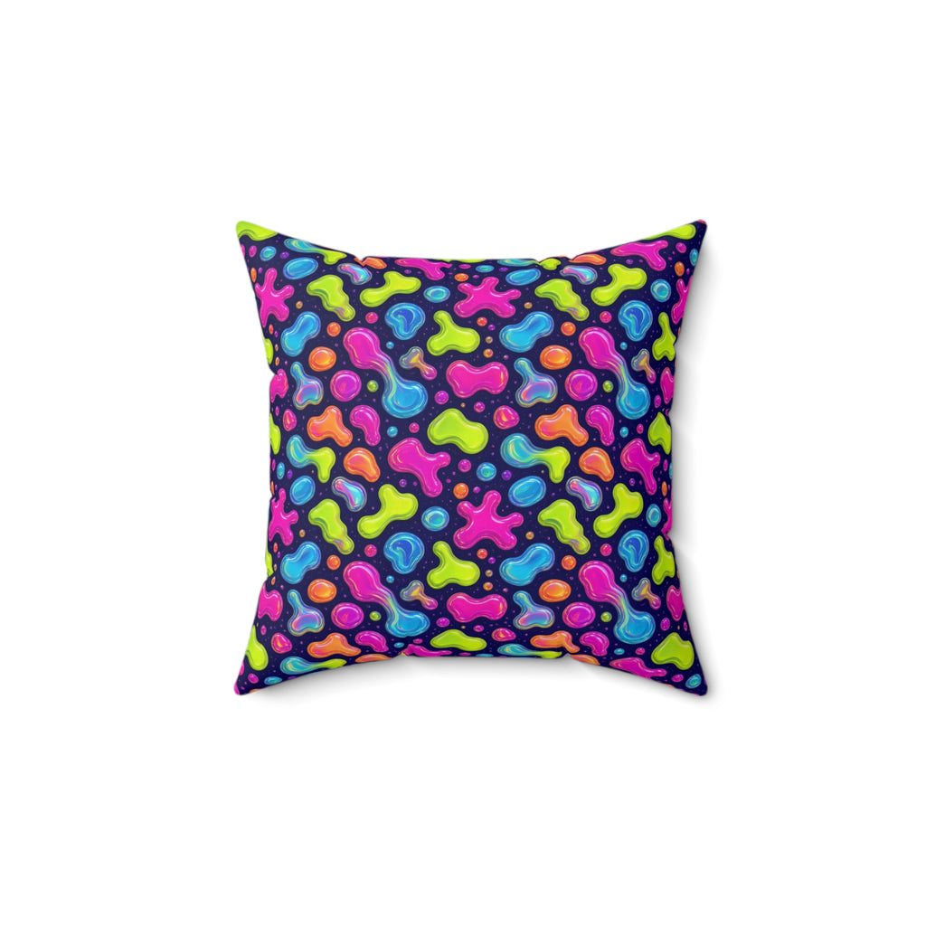 Jelly Blob Pop Faux Suede Cushion – Holographic-Look Fluid Art Pattern