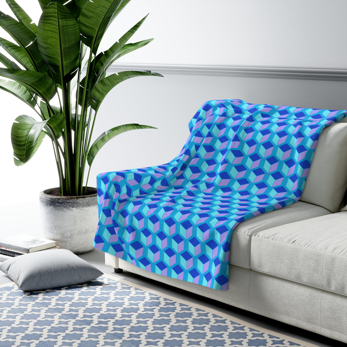 Giant Faceted Cubes II Sherpa Fleece Blanket – Ice Jewel