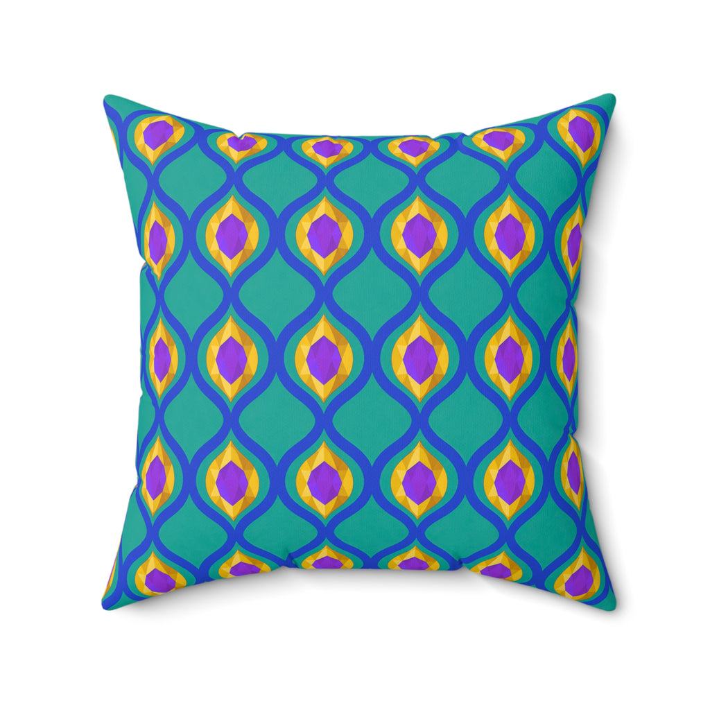 Grand Gold Ogee Lattice II Faux Suede Cushion – Peacock Jewel