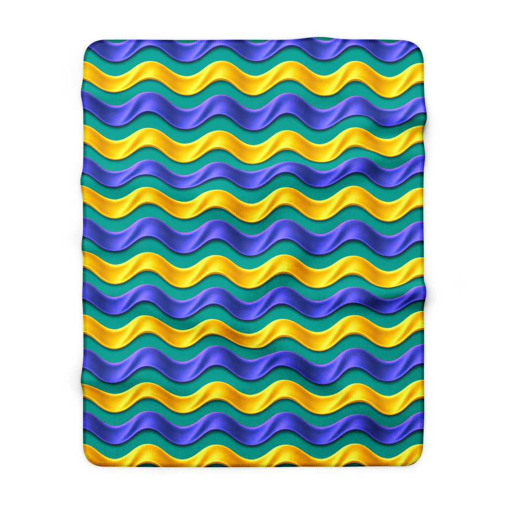Satin Wave Bands Sherpa Fleece Blanket – Peacock Jewel