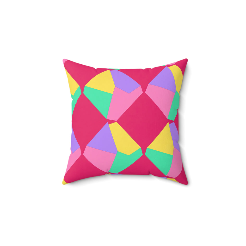 Grand Fractured Rhombus Faux Suede Cushion – Candy Pop on Raspberry