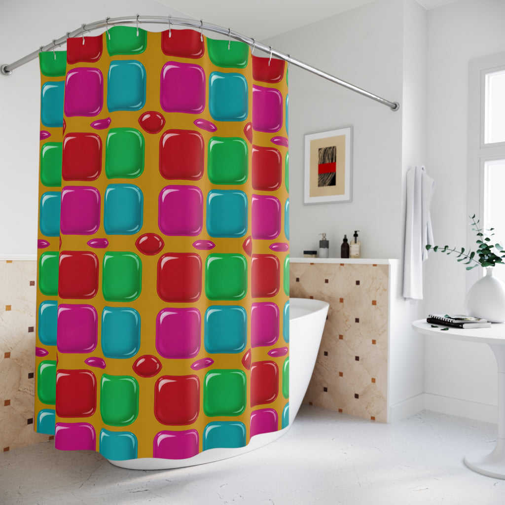 Giant Puffy Glass Cushions Shower Curtain – Glossy Candy Glass Pattern