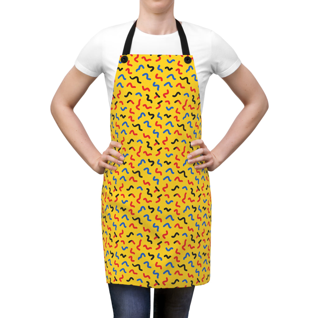 Squiggle Strokes Yellow Apron – Bold Primary Abstract Pattern