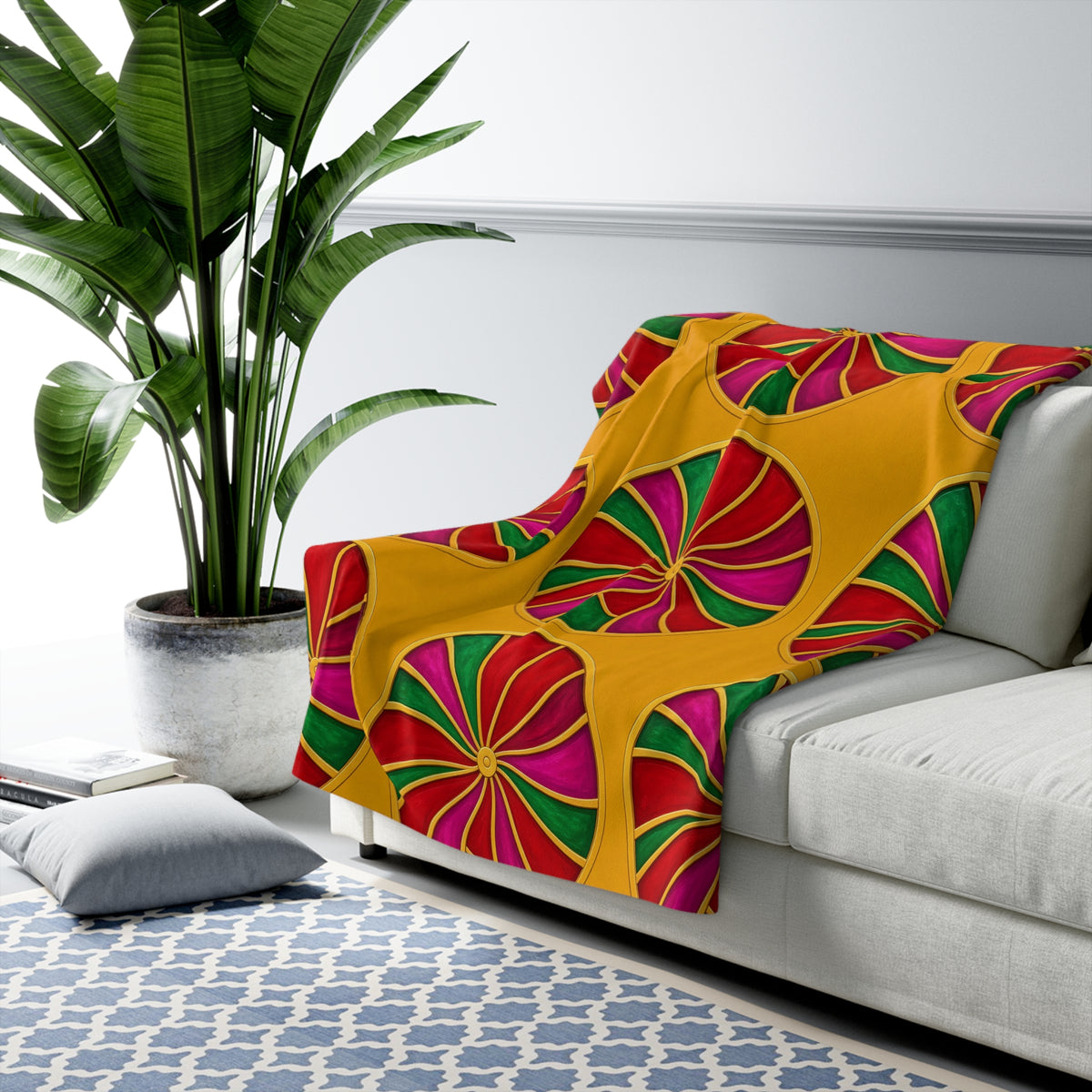Grand Kaleido Jewel Wheels Sherpa Fleece Blanket – Kaleidoscopic Medallion Pattern