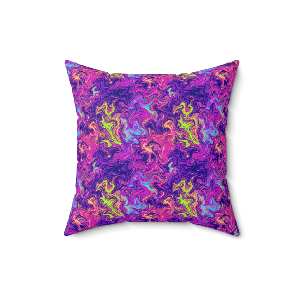 Neon Acrylic Pour Faux Suede Cushion – Psychedelic Marbling Pattern