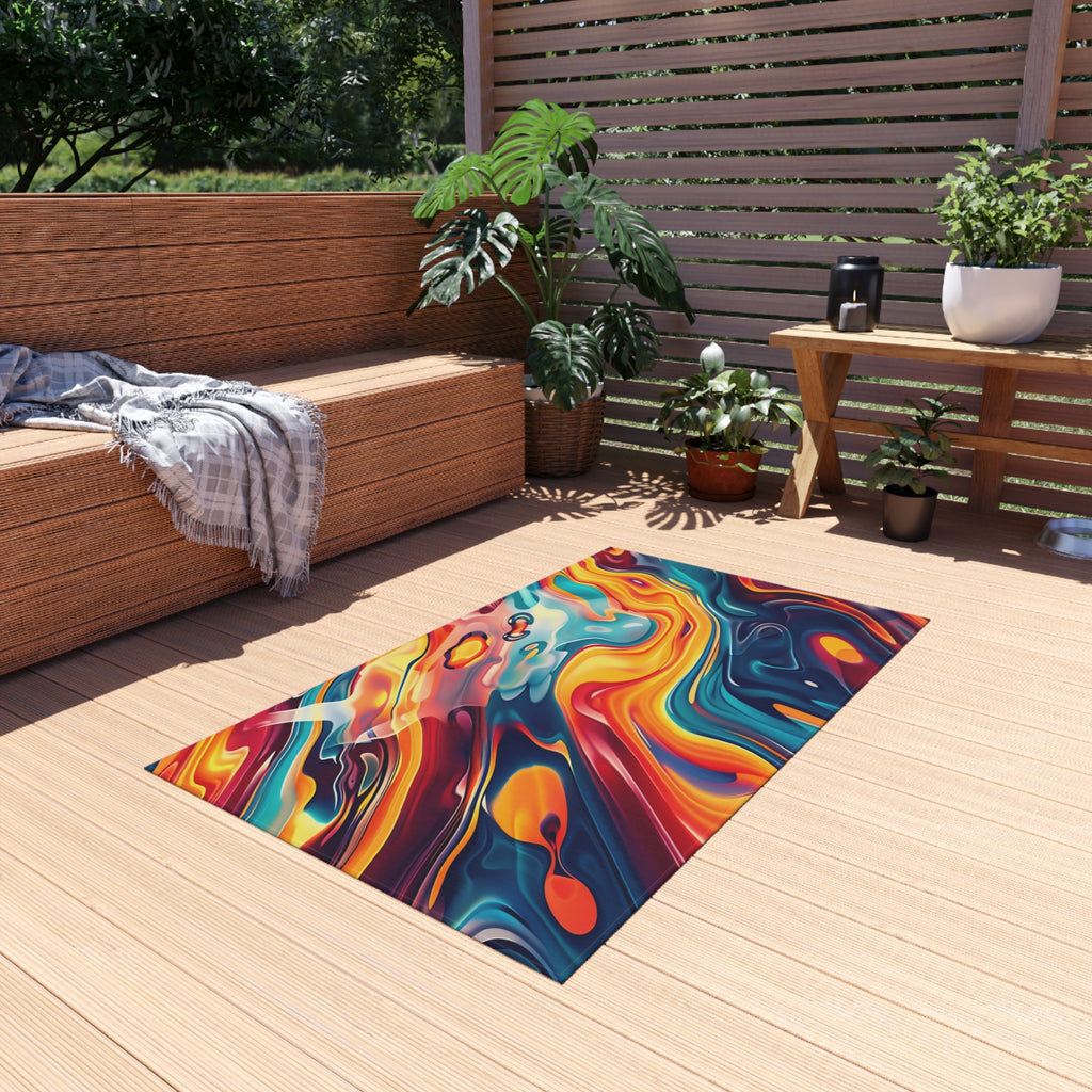 Liquid Rainbow Swirl Outdoor Rug – Psychedelic Fluid Art