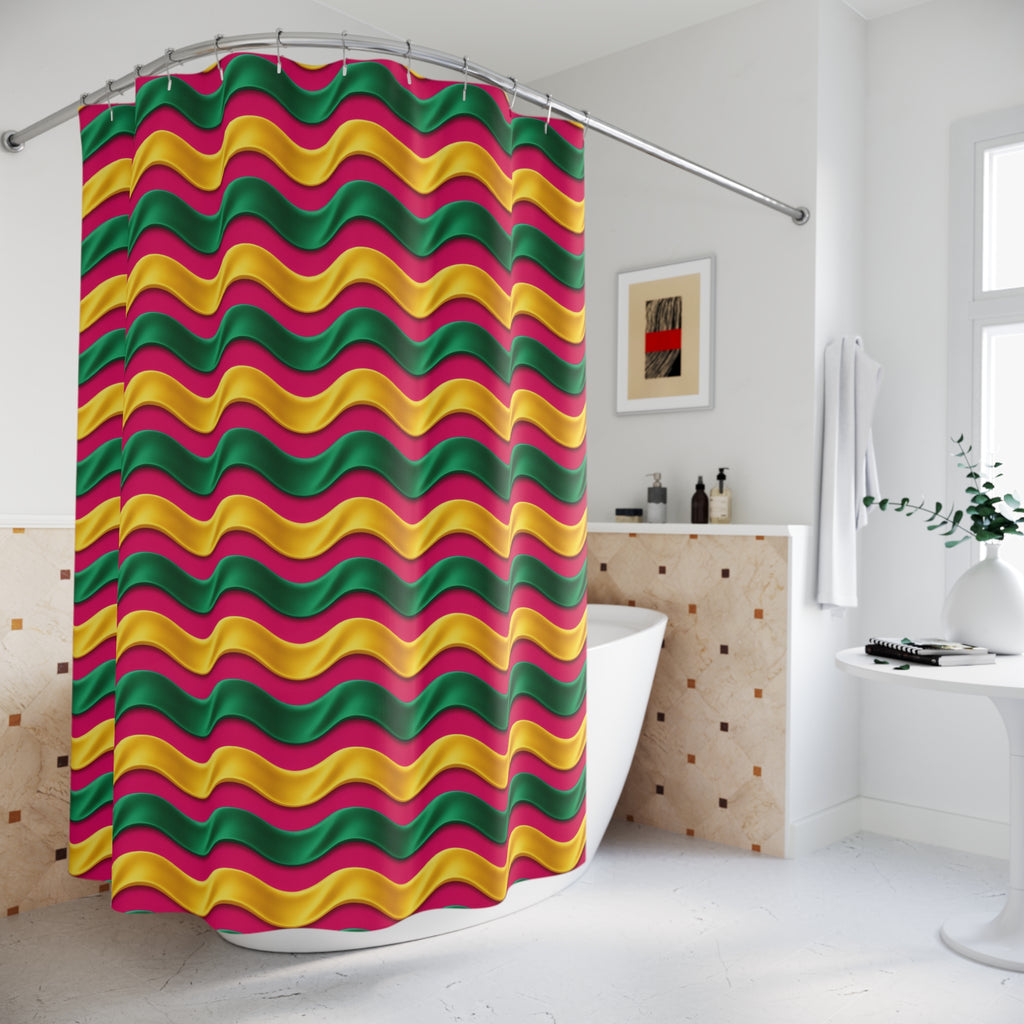 Satin Wave Bands Shower Curtain – Ribbon Waves Pattern