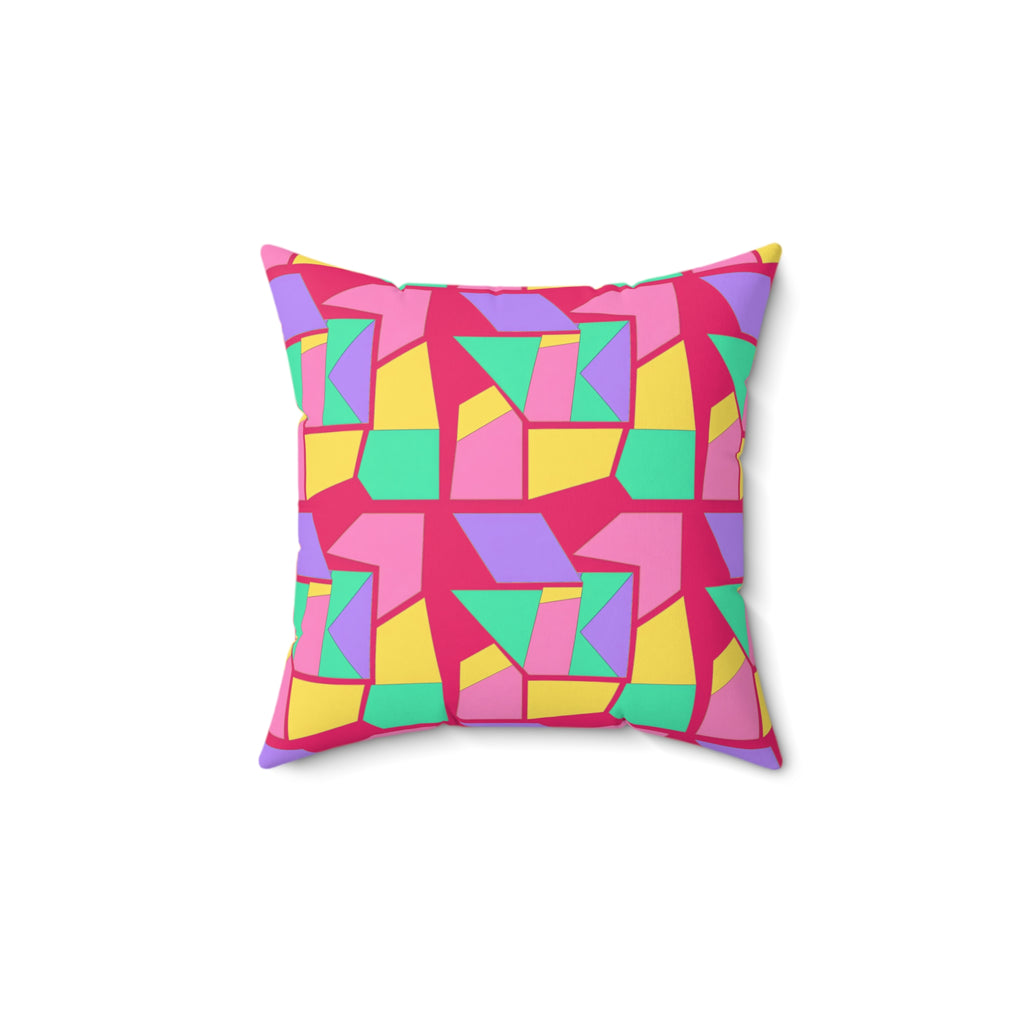 Cubist Block Quilt Faux Suede Cushion – Candy Pop on Raspberry