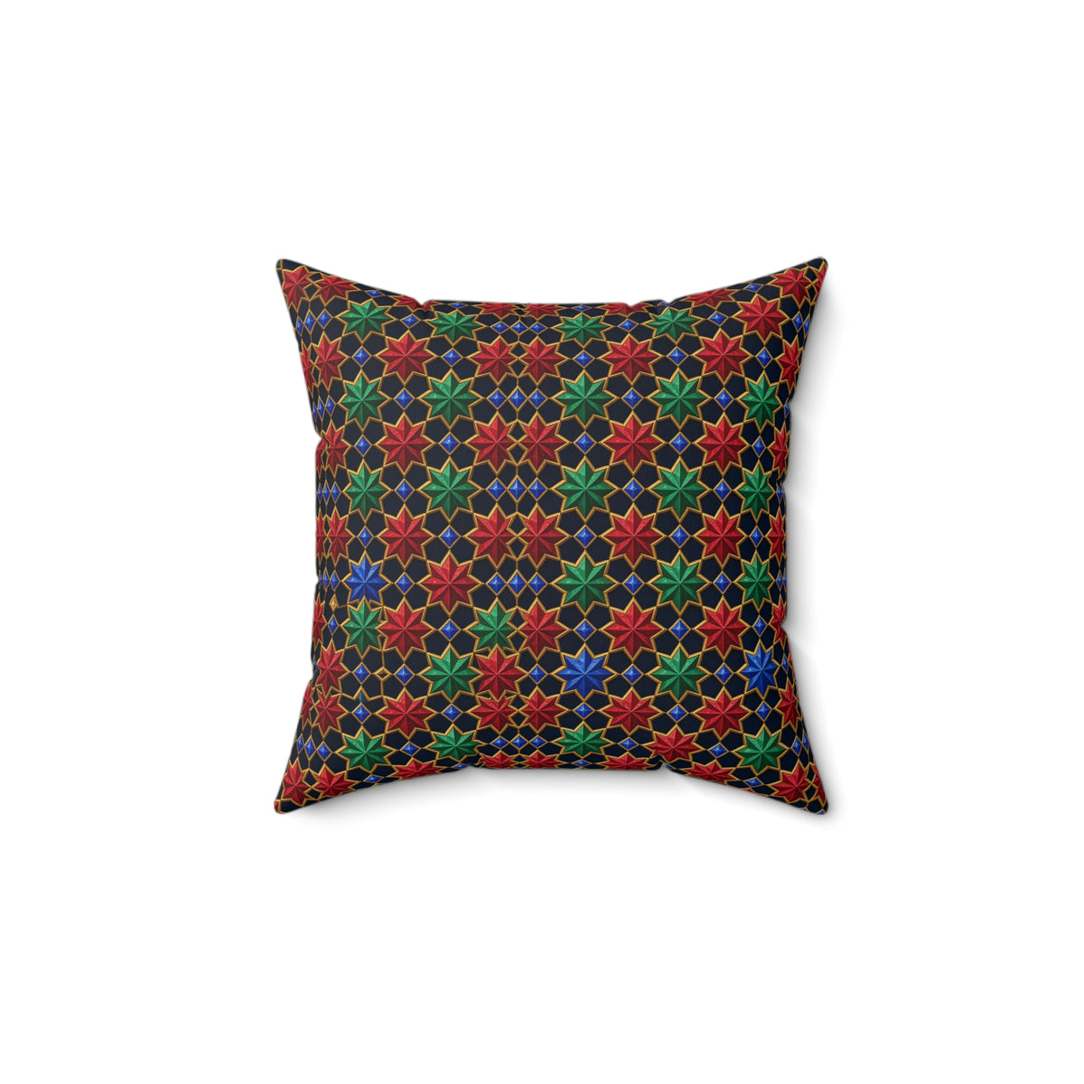 Interlocking Jewel Stars Faux Suede Cushion – Geometric Pattern