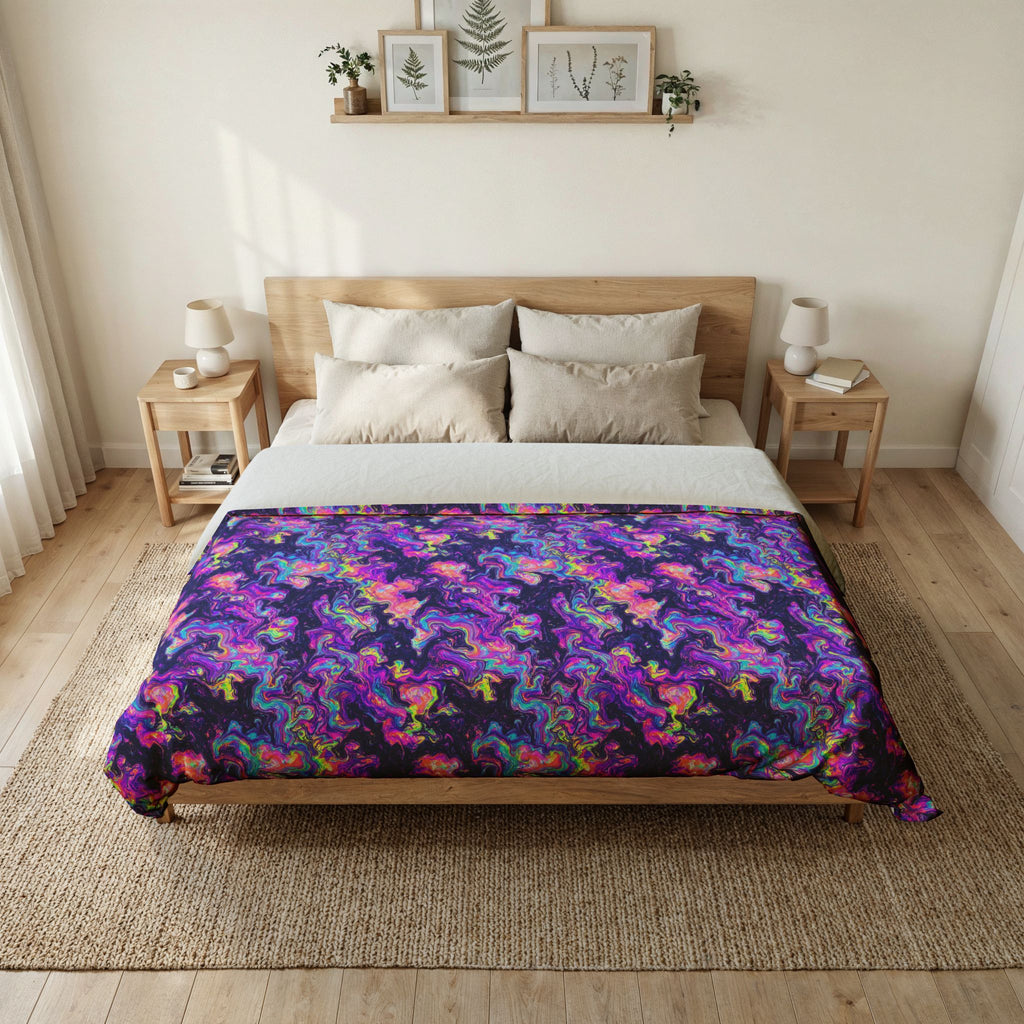 Opal Lava Marble Cotton Duvet Cover – Holographic-Look Fluid Art Pattern