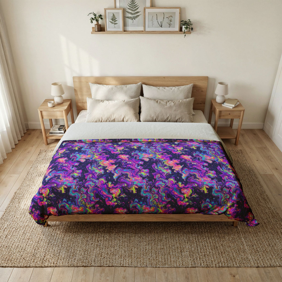Opal Lava Marble Cotton Duvet Cover – Holographic-Look Fluid Art Pattern