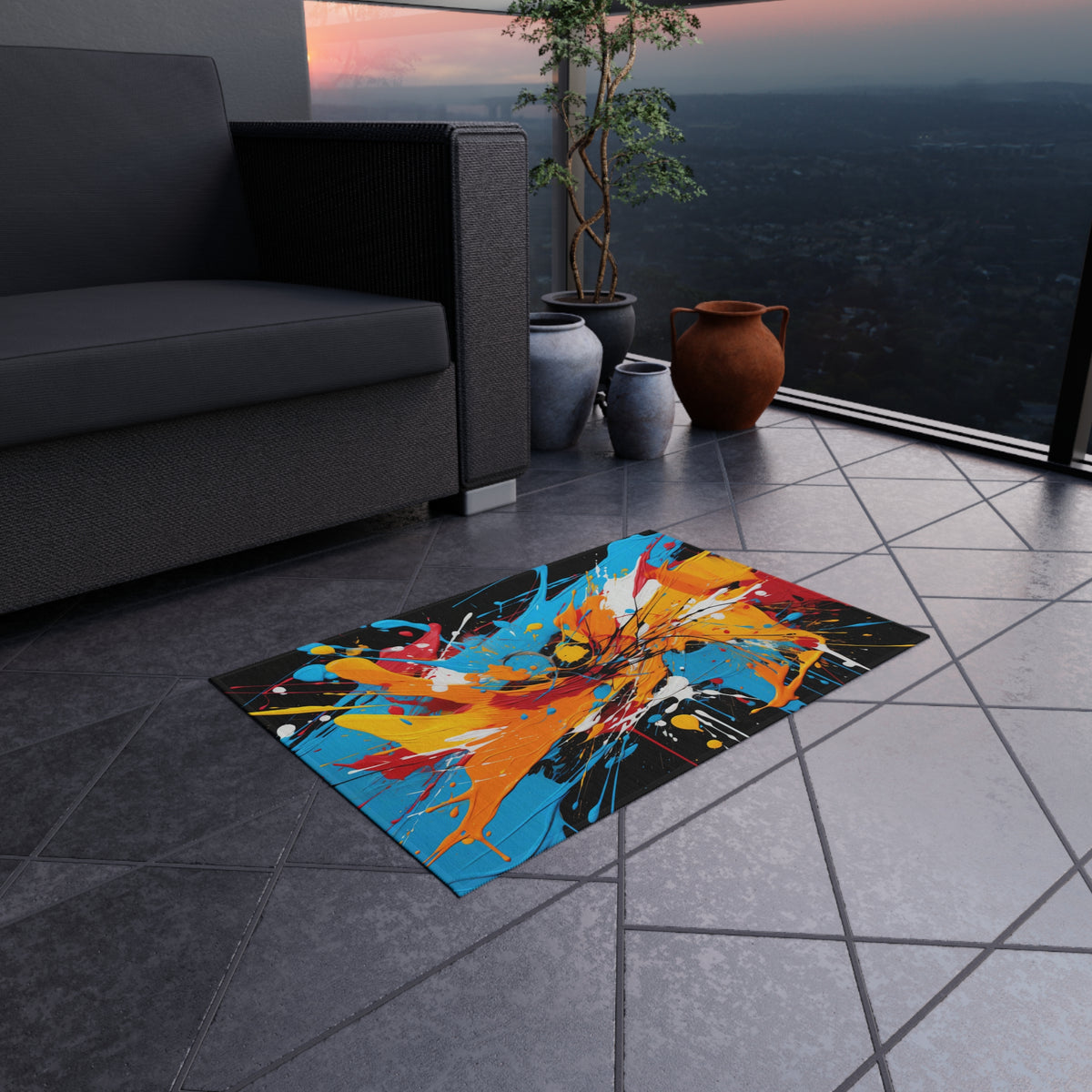 Electric Paint Splash Outdoor Rug – Bold Abstract Art