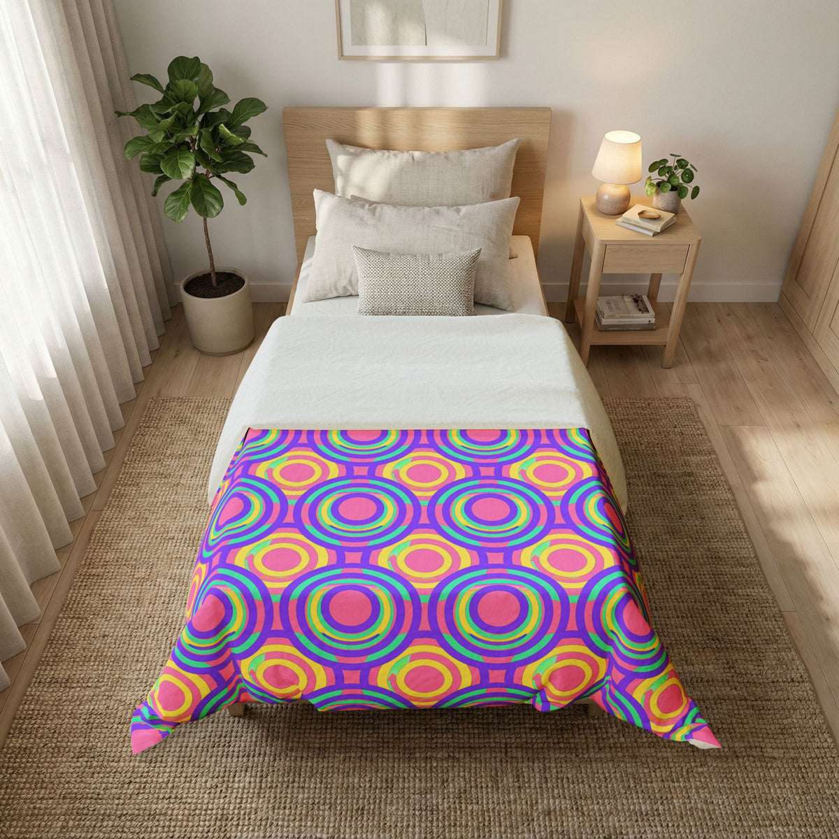 Interlocking Ring Ripples Cotton Duvet Cover – Candy Pastel on Grape