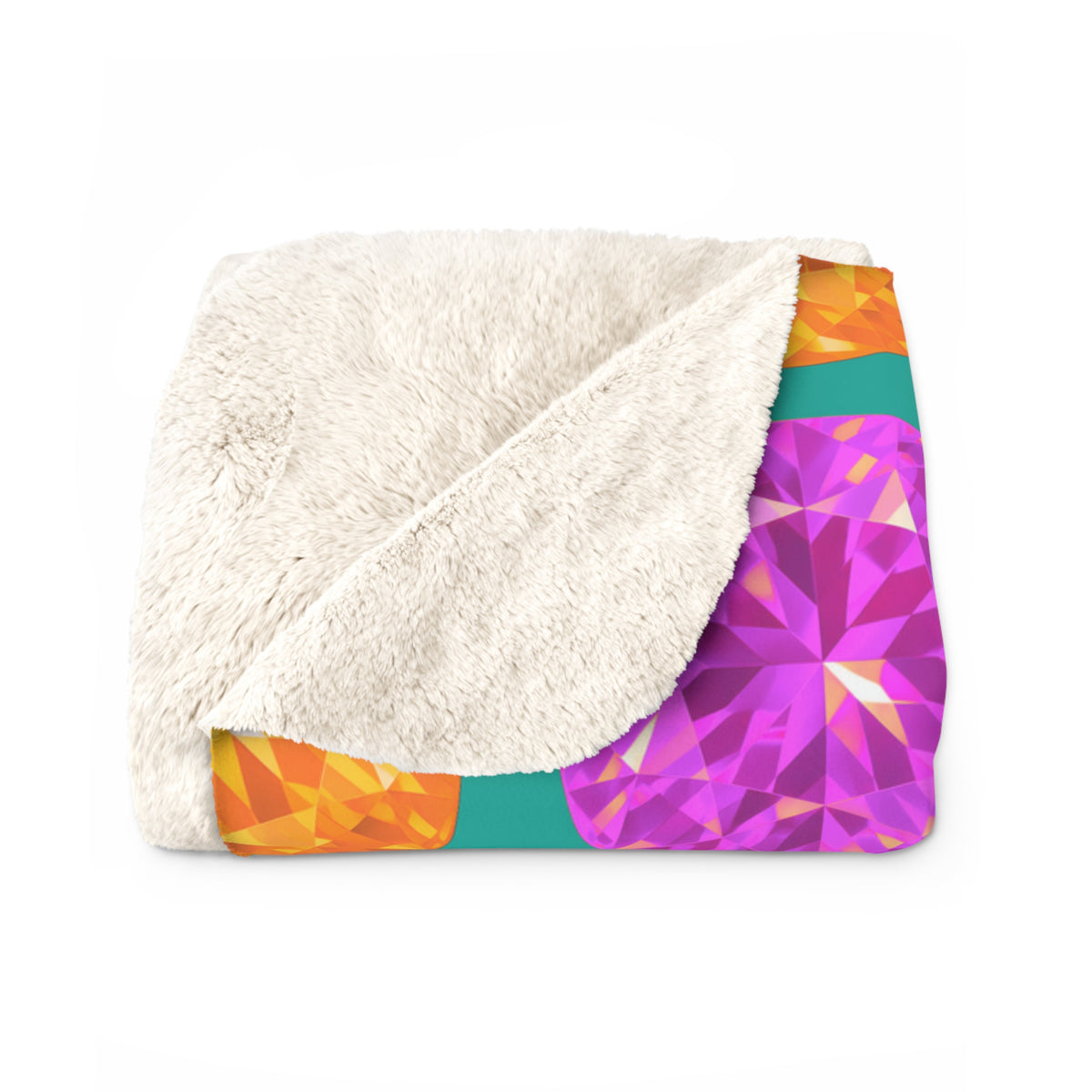 Giant Cut Gem Grid Sherpa Fleece Blanket – Peacock Jewel