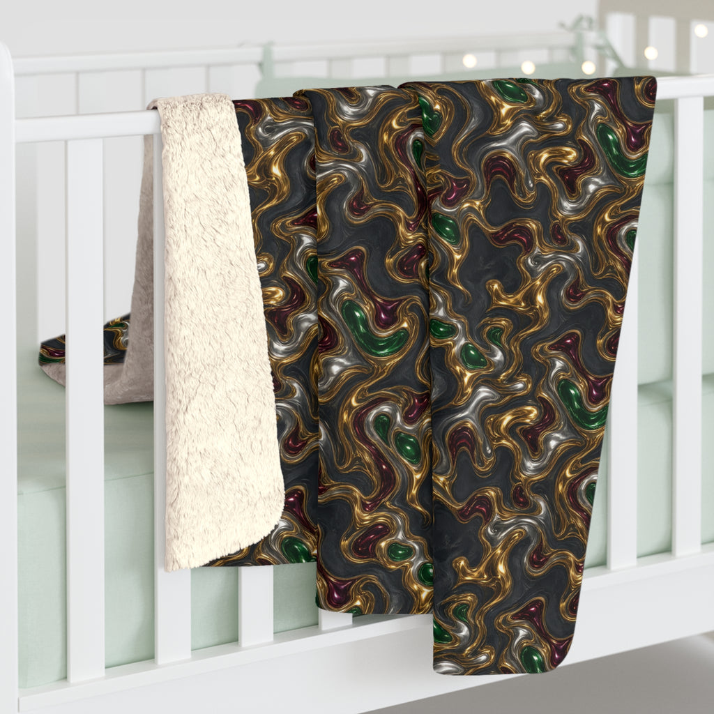 Gold Silver Ripples Sherpa Fleece Blanket – Liquid Chrome Pattern