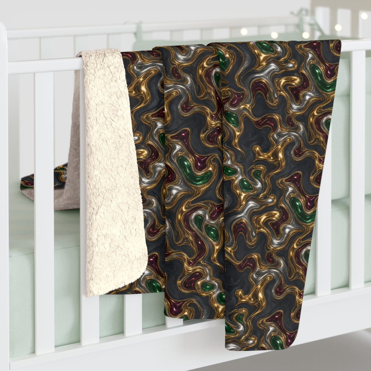Gold Silver Ripples Sherpa Fleece Blanket – Liquid Chrome Pattern