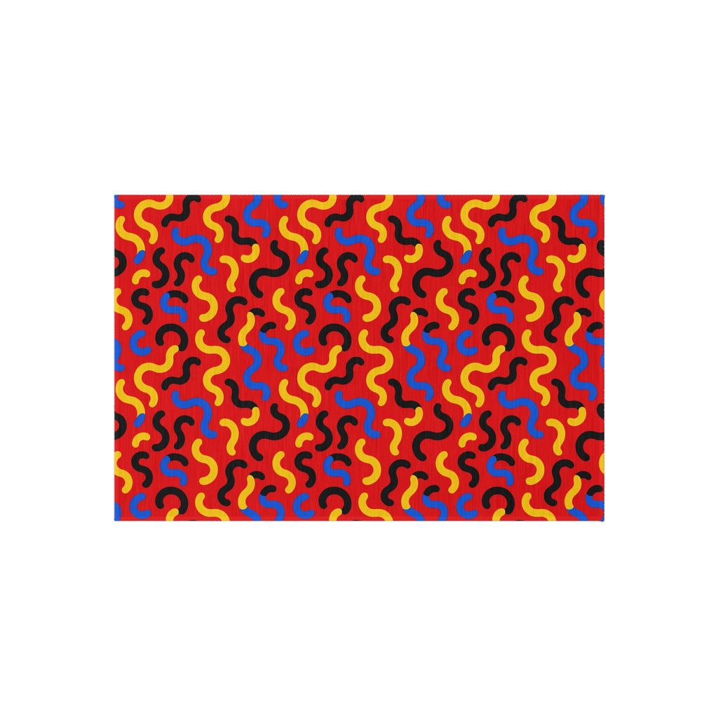 Squiggle Red Outdoor Rug – Bold Primary Abstract Pattern