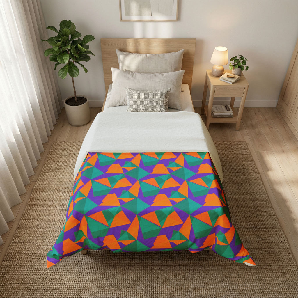Faceted Gold Panels Cotton Duvet Cover – Peacock Jewel