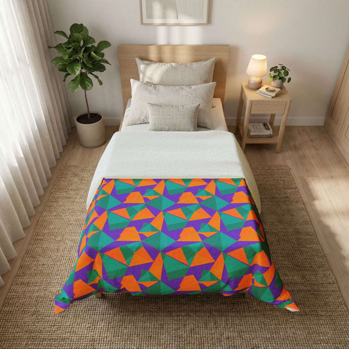 Faceted Gold Panels Cotton Duvet Cover – Peacock Jewel