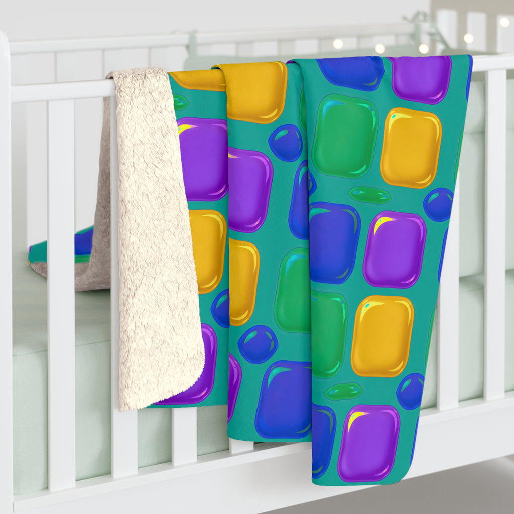 Giant Puffy Glass Cushions Sherpa Fleece Blanket – Peacock Jewel