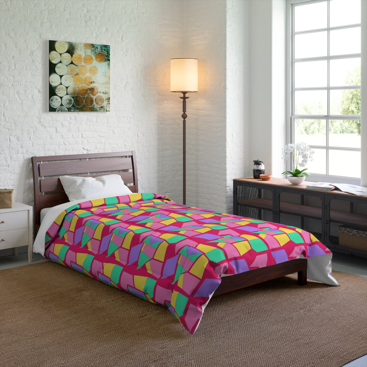 Cubist Block Quilt Comforter – Candy Pop on Raspberry