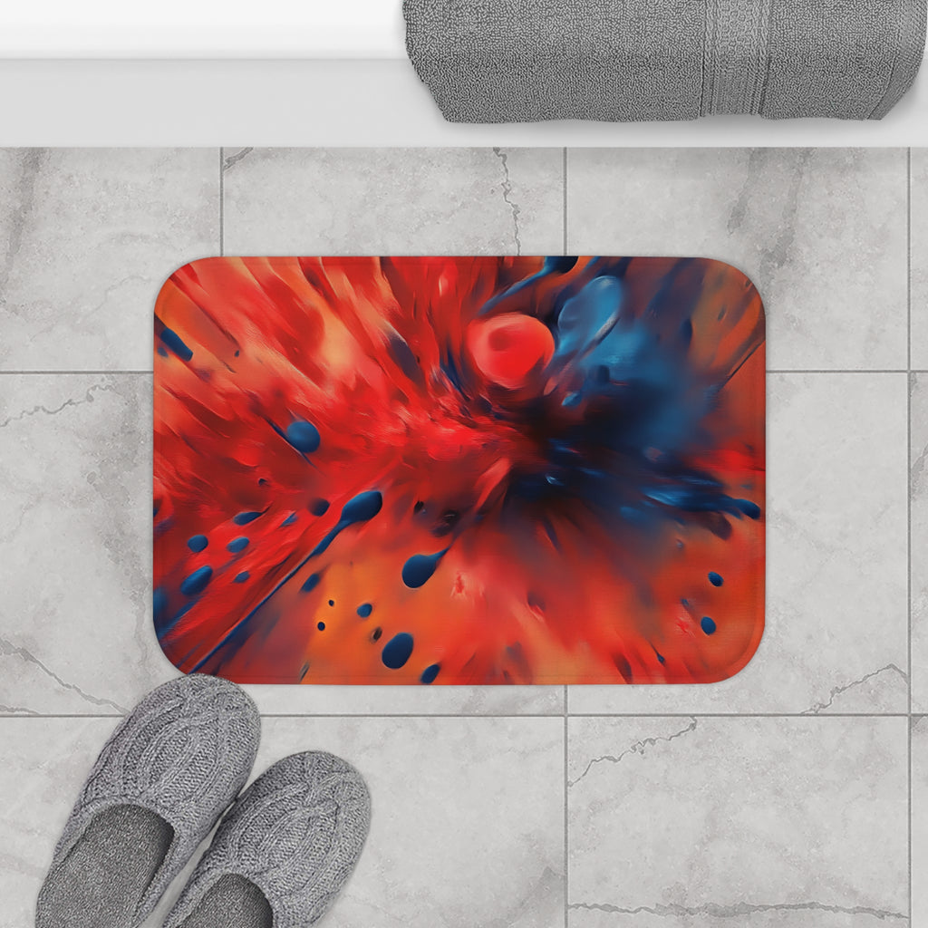 Scarlet Blue Blast Bath Mat – Abstract Explosion Art
