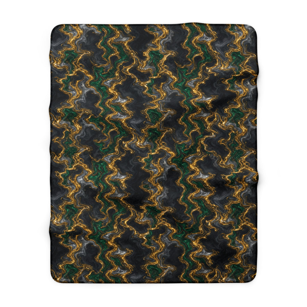 Molten Gold Marble Sherpa Fleece Blanket – Iridescent Fluid Pattern