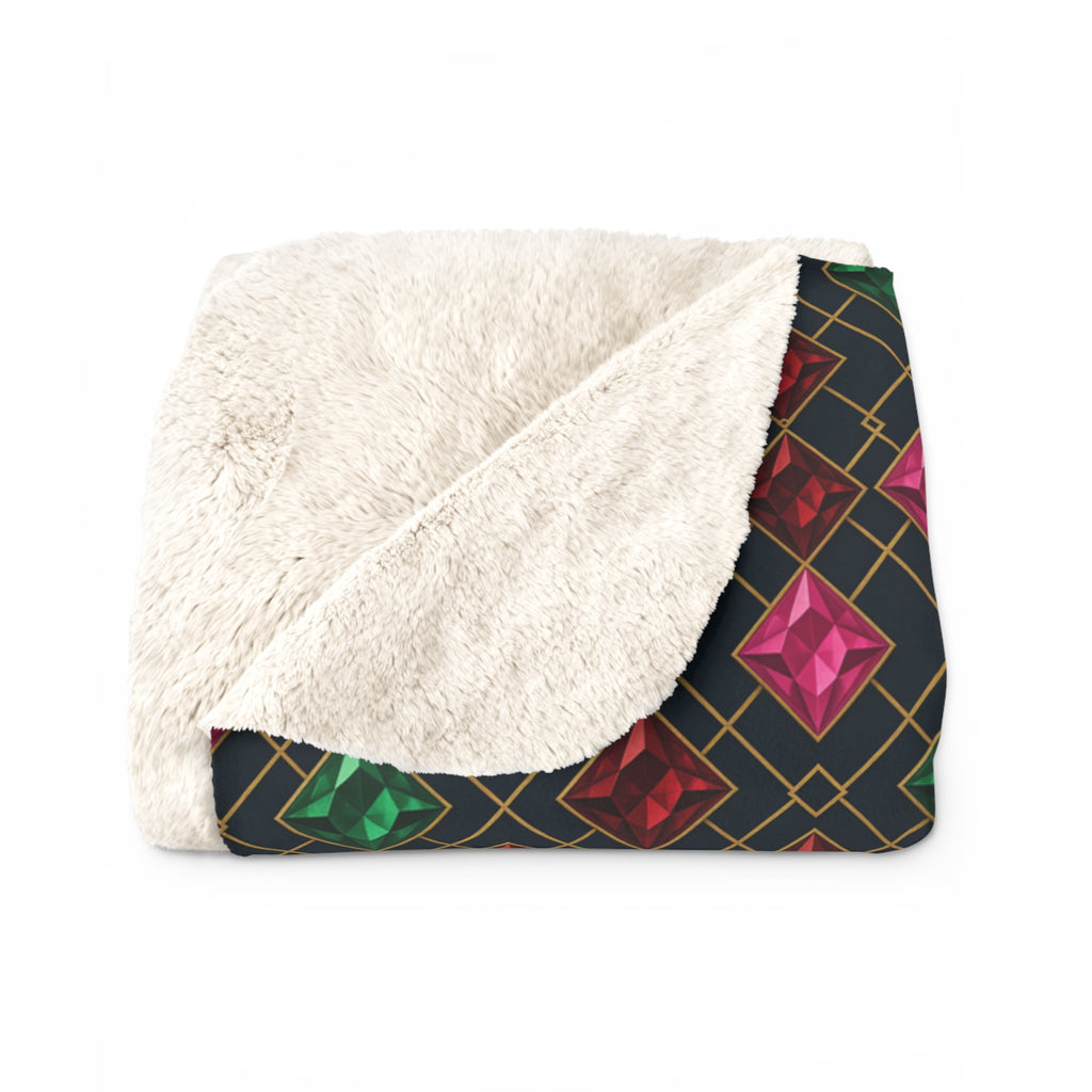 Jewel Argyle Sherpa Fleece Blanket – Art Deco Pattern