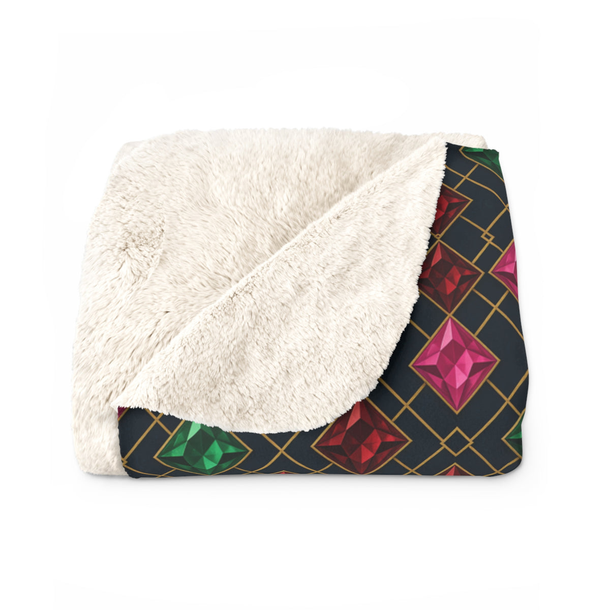 Jewel Argyle Sherpa Fleece Blanket – Art Deco Pattern