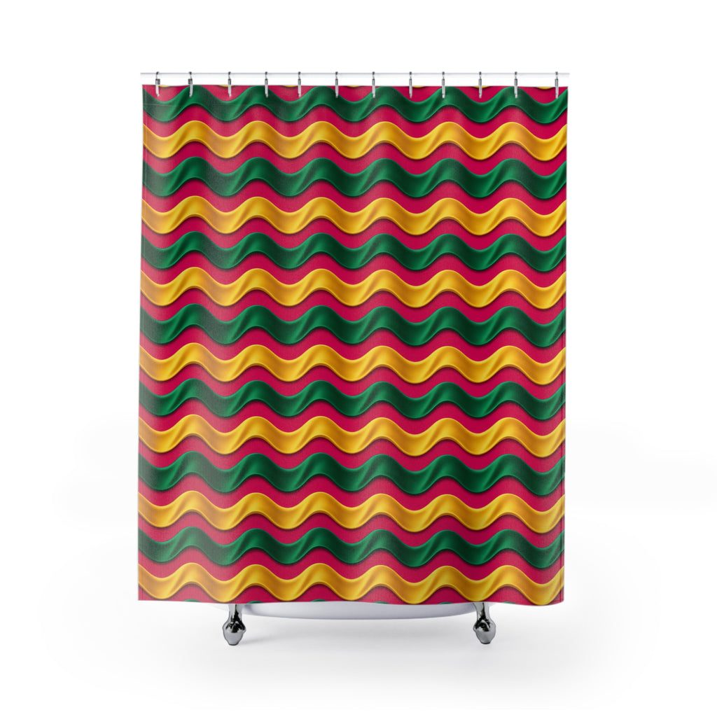 Satin Wave Bands Shower Curtain – Ribbon Waves Pattern