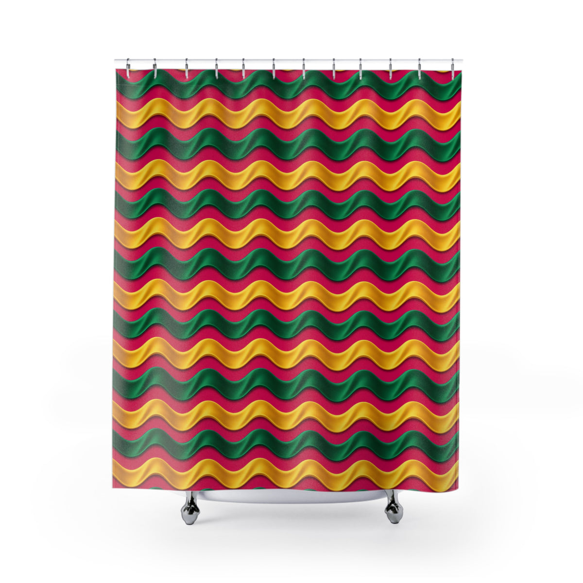 Satin Wave Bands Shower Curtain – Ribbon Waves Pattern