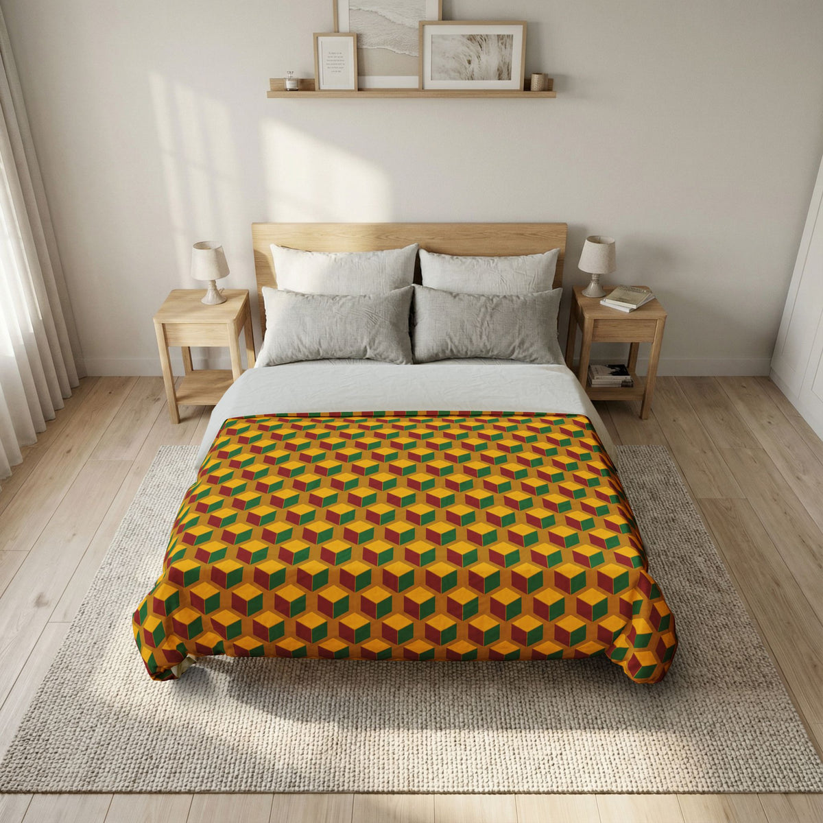 Giant Faceted Cubes II Cotton Duvet Cover – Isometric Op-Art Pattern