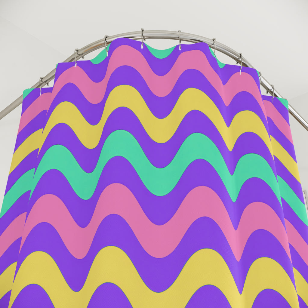 Big Ripple Chevrons Shower Curtain – Candy Pastel on Grape