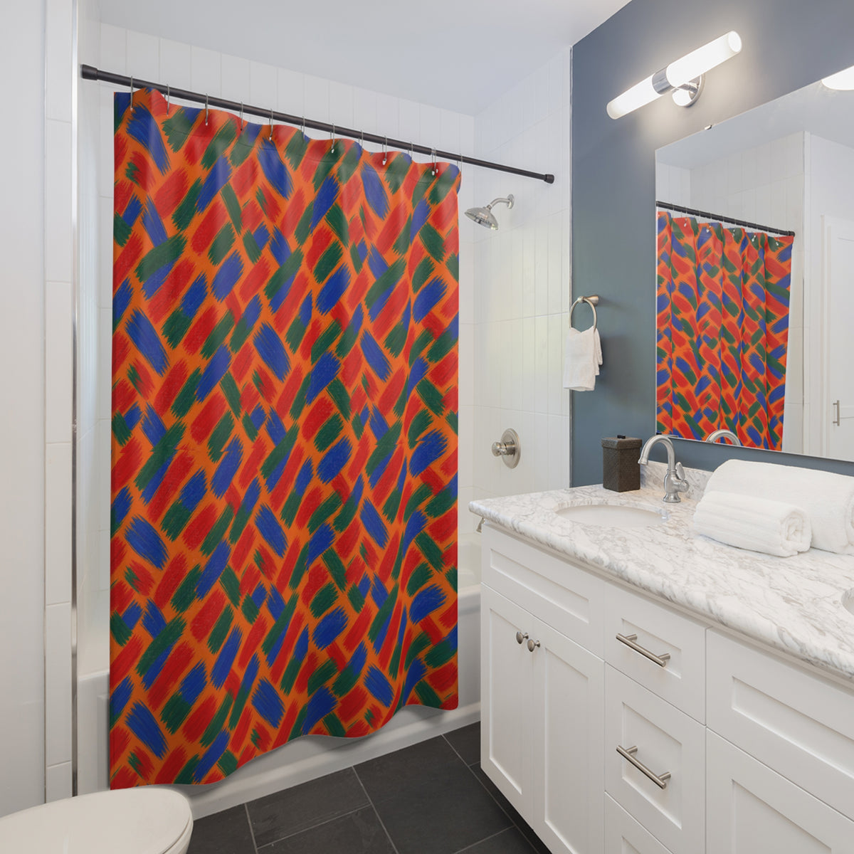 Flat Brush Bands Shower Curtain – Gestural Abstract Pattern