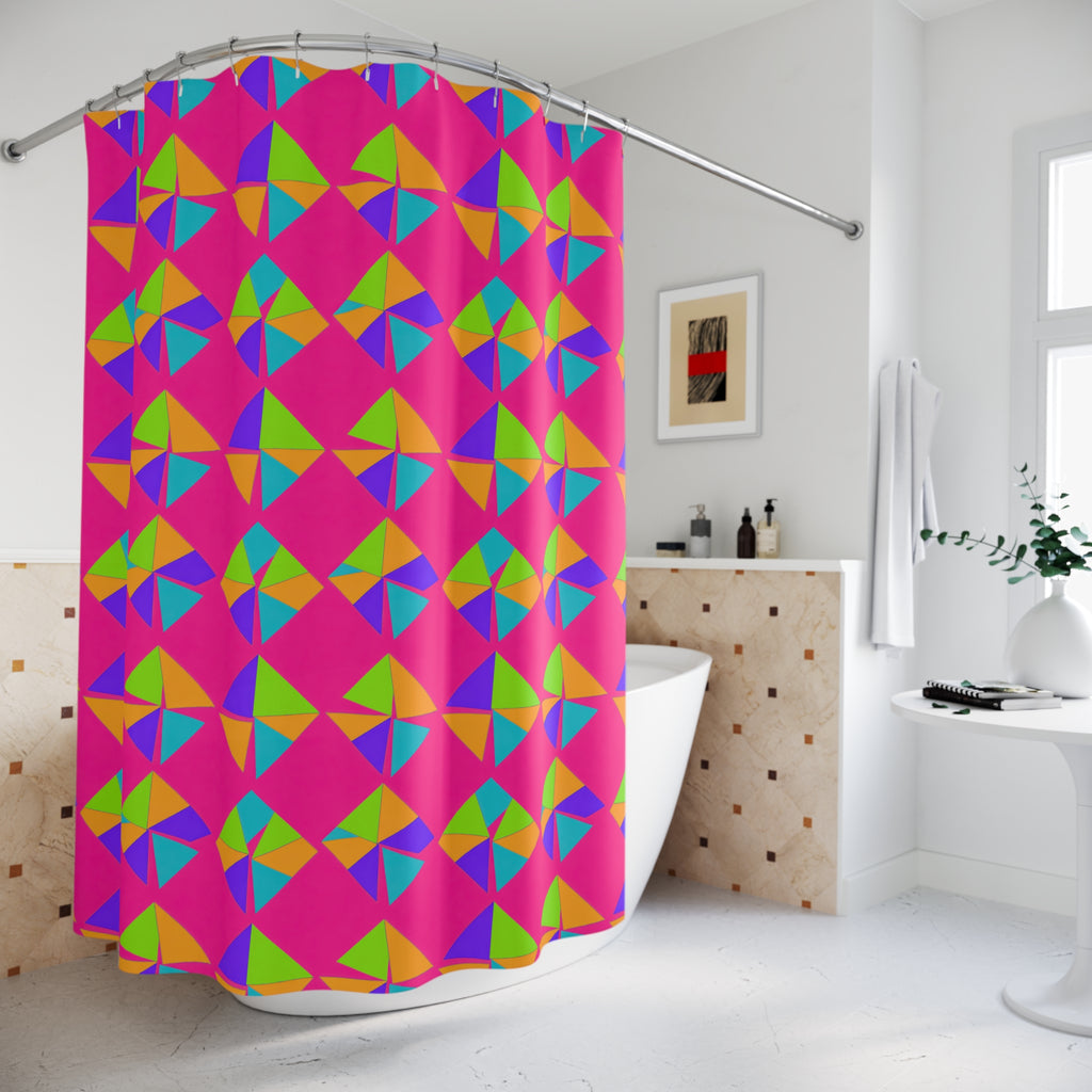 Stacked Cubist Prisms Shower Curtain – Tropical Punch