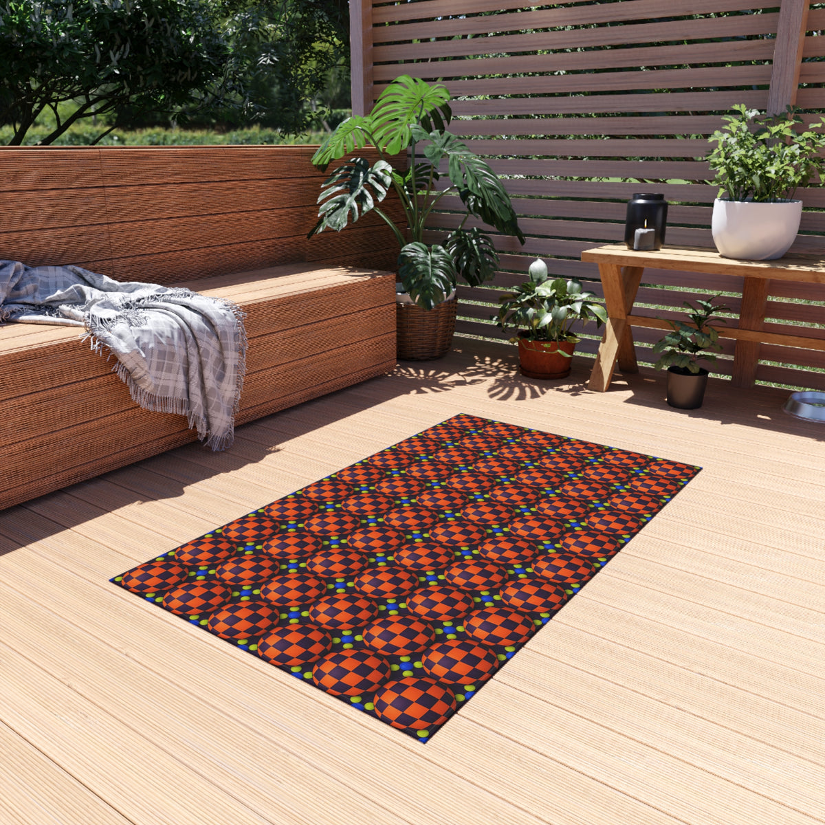 Checker Bulge Outdoor Rug – Op-Art Pattern