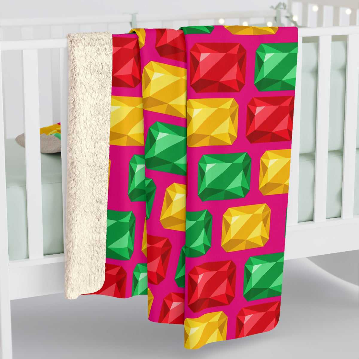 Big Stacked Gem Bars Sherpa Fleece Blanket – Geometric Blocks Pattern