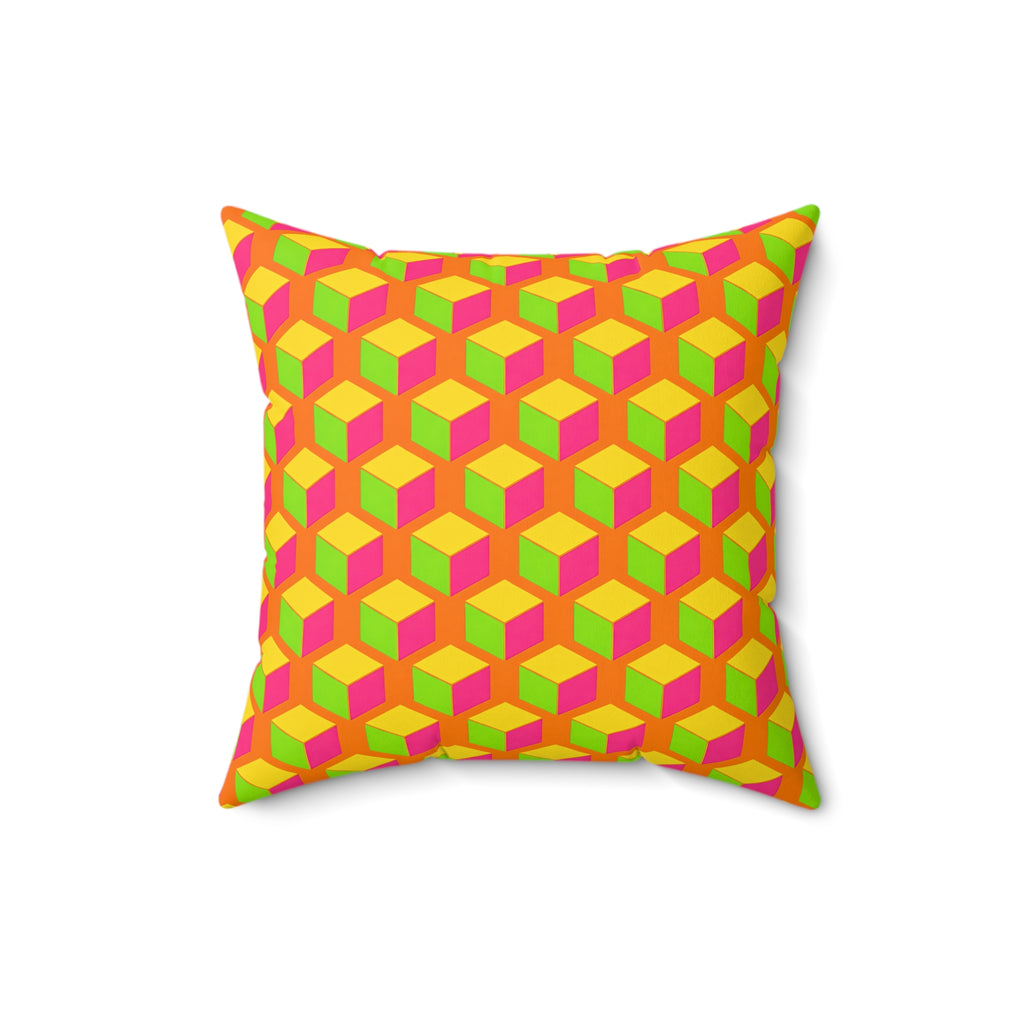 Giant Faceted Cubes II Faux Suede Cushion – Hot Citrus Festive