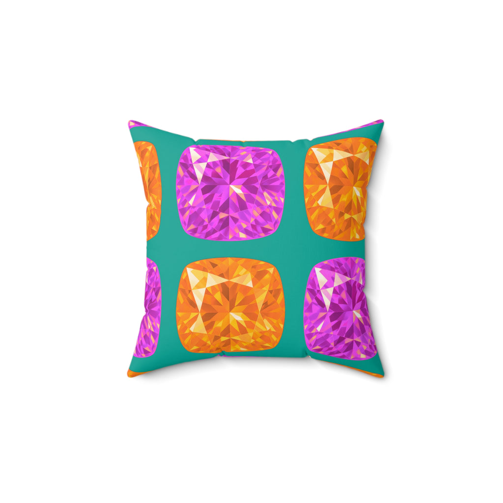 Giant Cut Gem Grid Faux Suede Cushion – Peacock Jewel