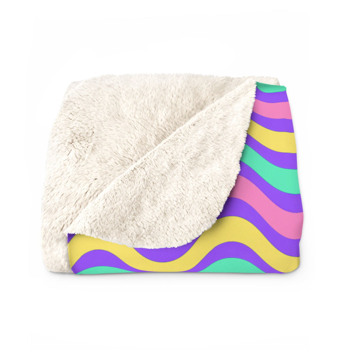 Wide Wave Interference Sherpa Fleece Blanket – Candy Pastel on Grape