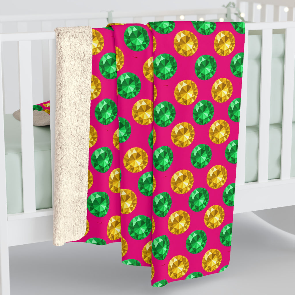 Half-Drop Gem Grid Sherpa Fleece Blanket – Faceted Gem Geometric Pattern
