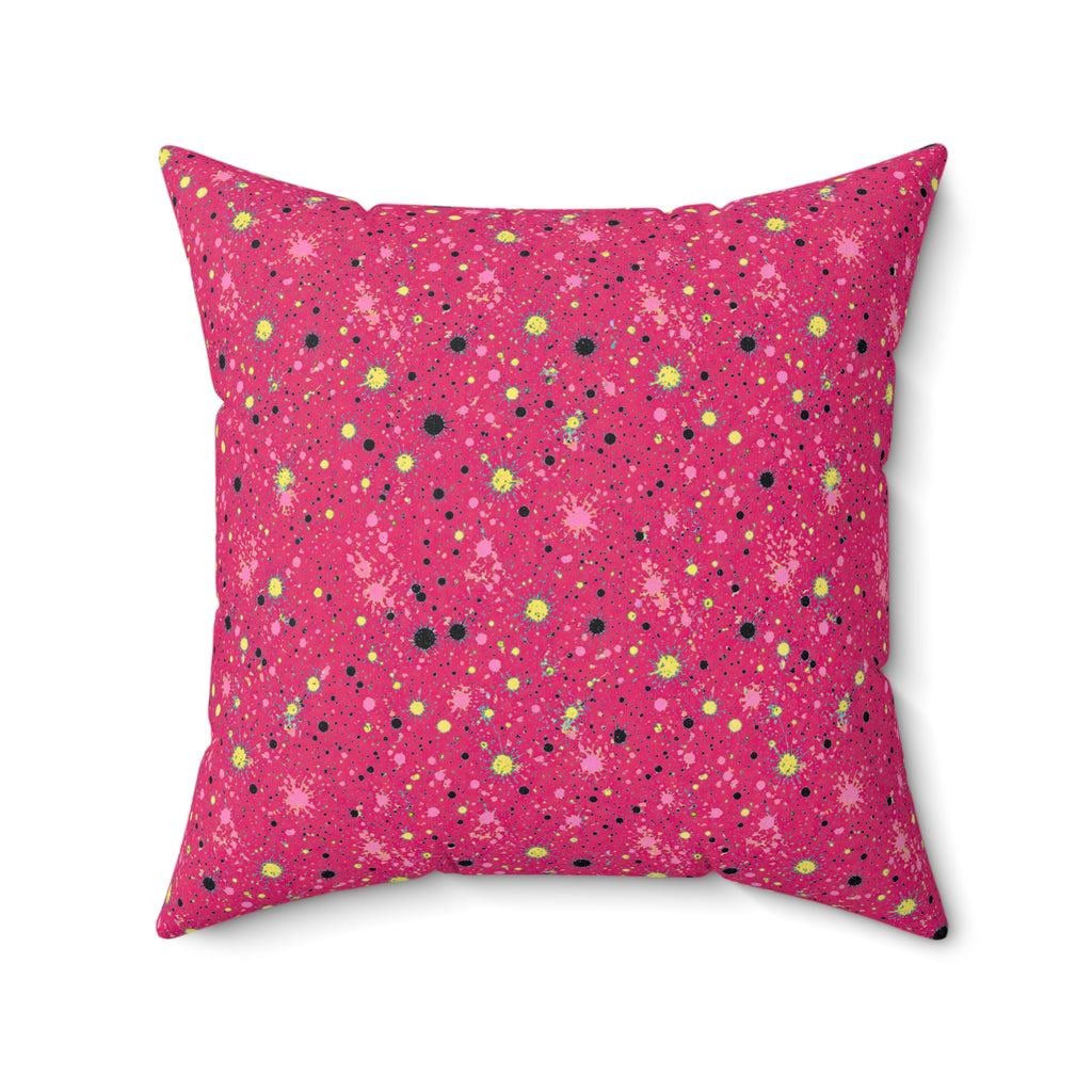 Pink Spray Field Faux Suede Cushion – Candy Pop on Raspberry