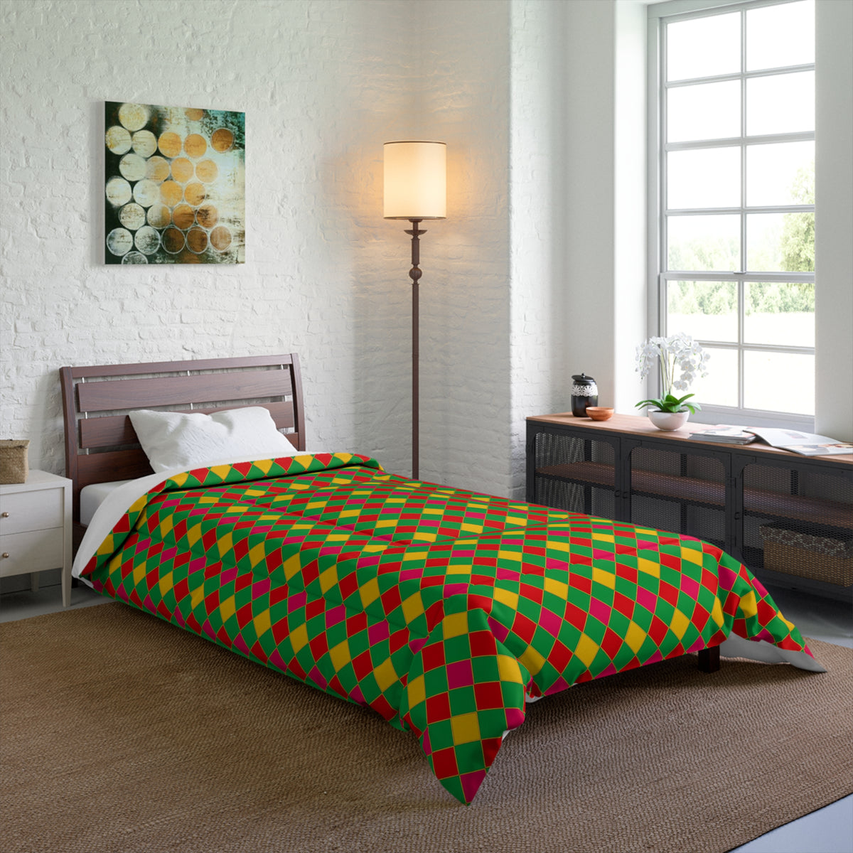 Jewel Harlequin Check Comforter – Harlequin Geometric Pattern