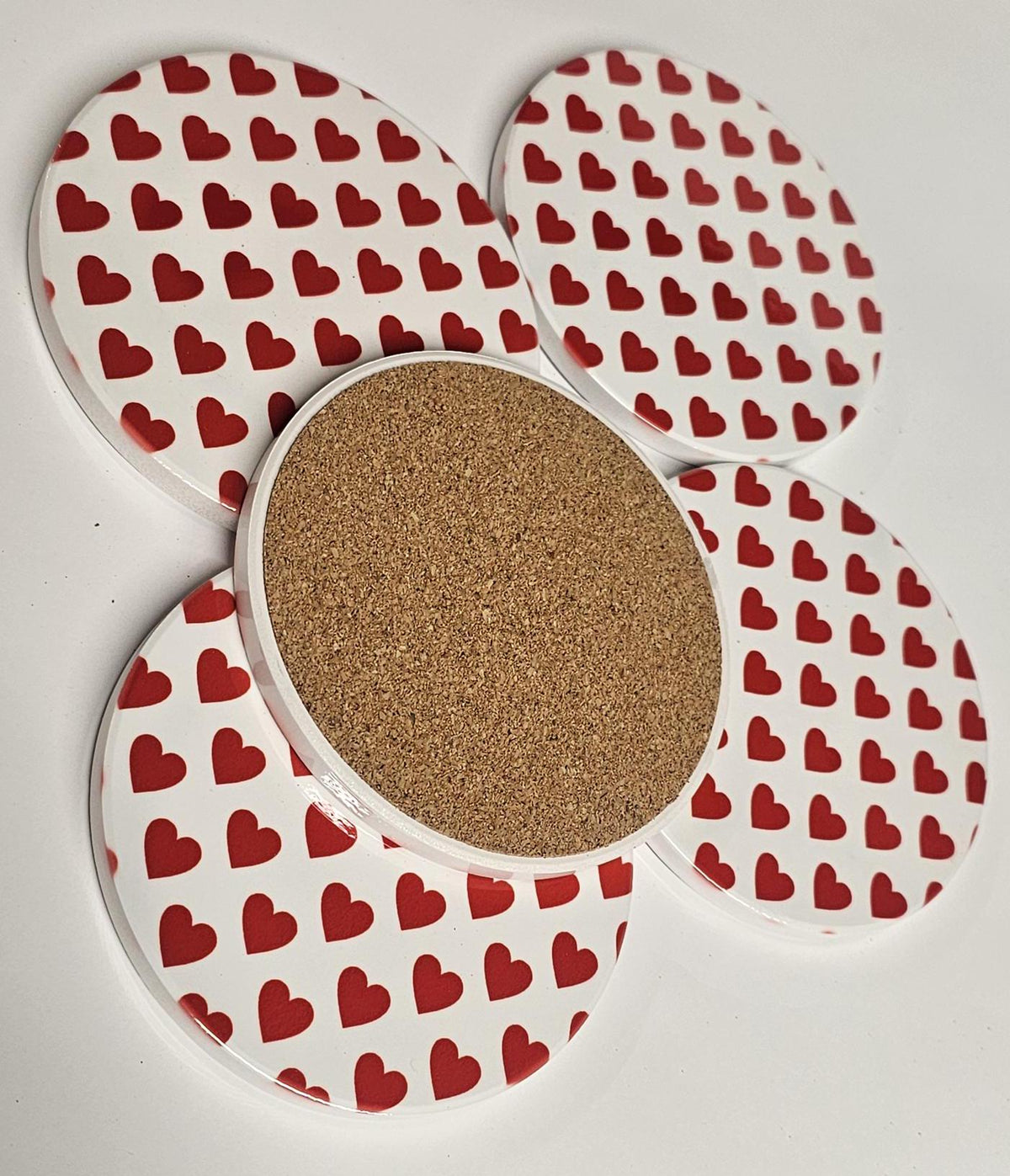 AI24068RWC Where the Heart is , White on Red / Red on White - Round Ceramic Coasters- Set of 6, gift for all , Designed made in Britain