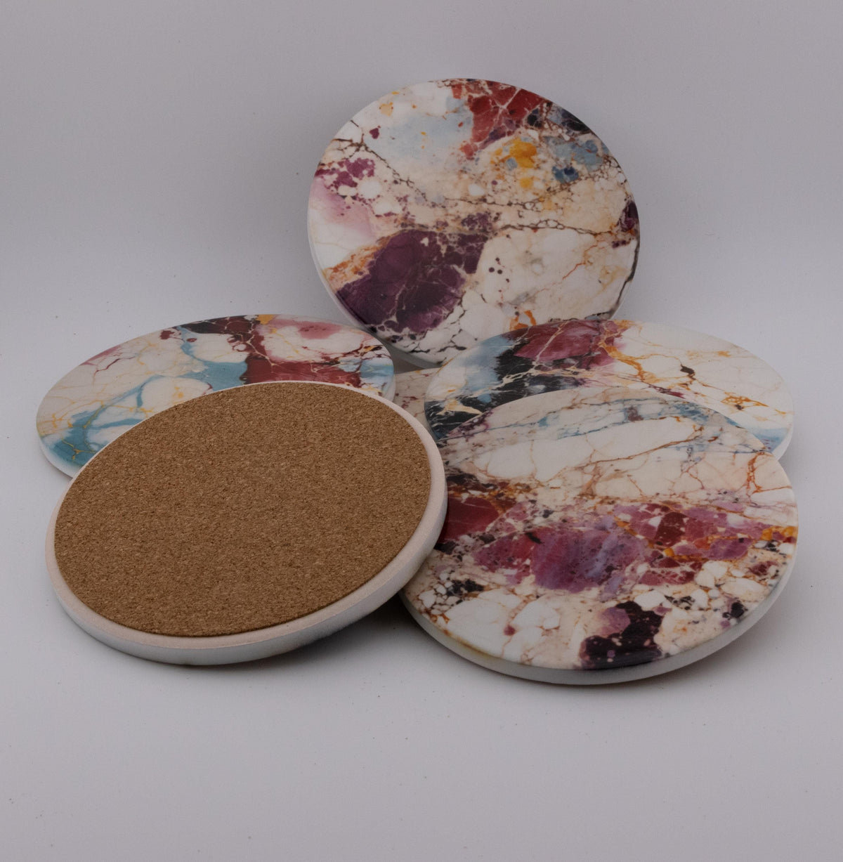 AI2406C18 Terrazzo Marble Ceramic Coaster Set of 6, Neutral Round Drink Coasters, Modern Kitchen Decor, Housewarming Gift