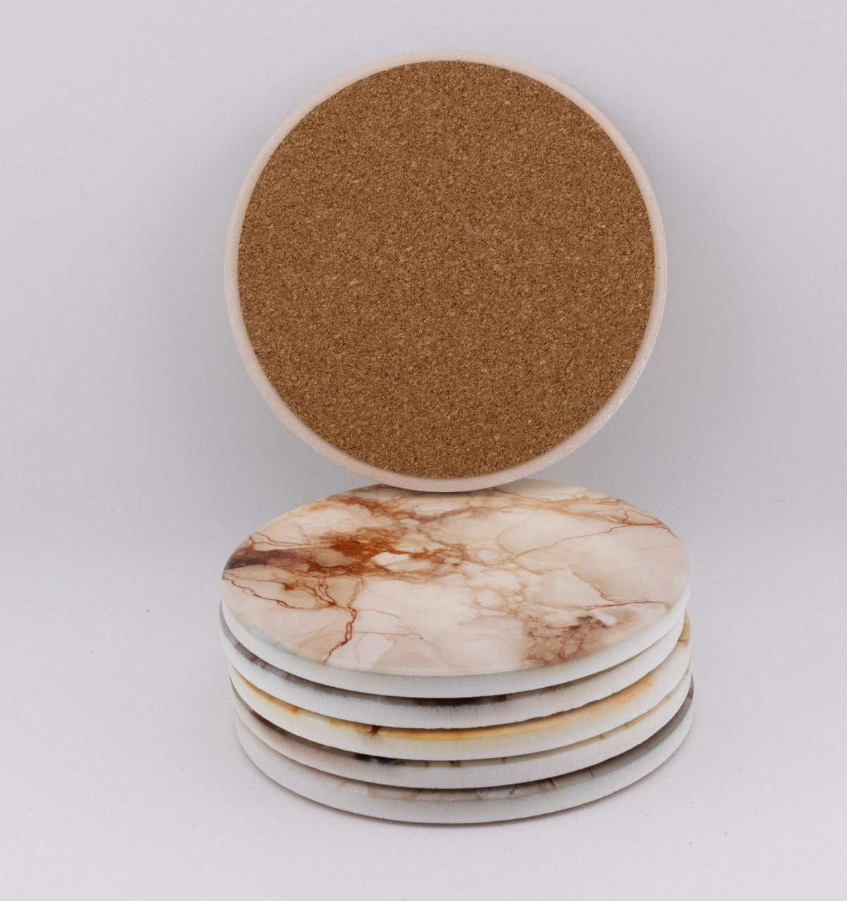 AI24019C Coffee & Cream Marble Effect Round Ceramic Coasters - Set of 6, colourful, gift for all occasions, six unique designs.
