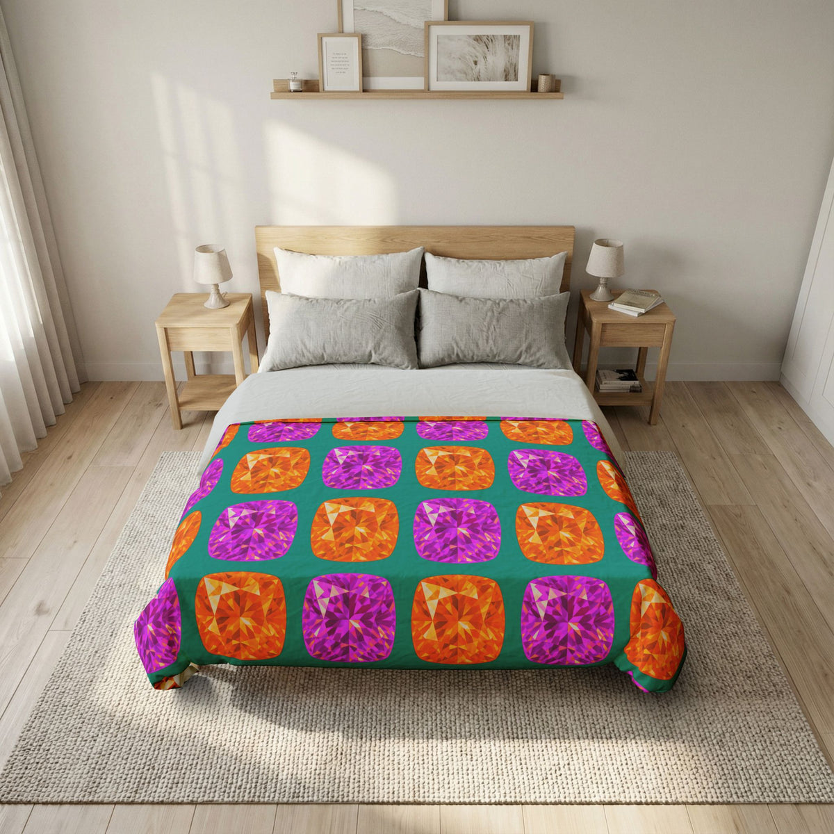 Giant Cut Gem Grid Cotton Duvet Cover – Peacock Jewel