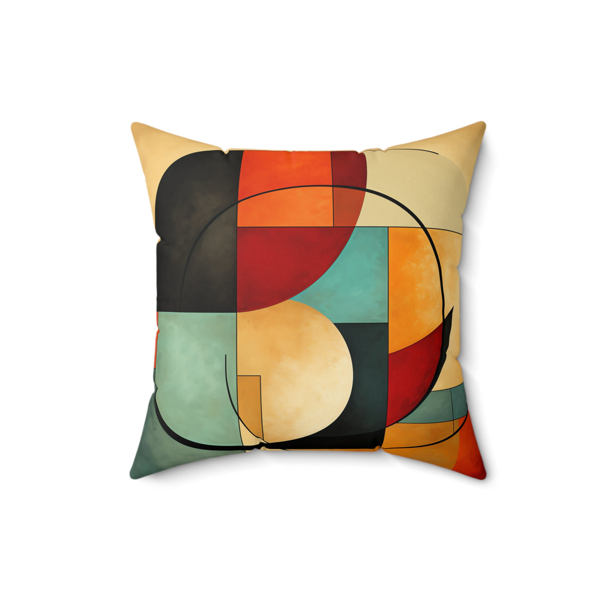 Bauhaus Arc Composition Faux Suede Cushion – Mid-Century Geometric Art